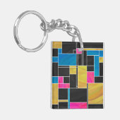 Mondriaan Blauw Roze Zwart afdrukken Sleutelhanger (Voorkant Links)