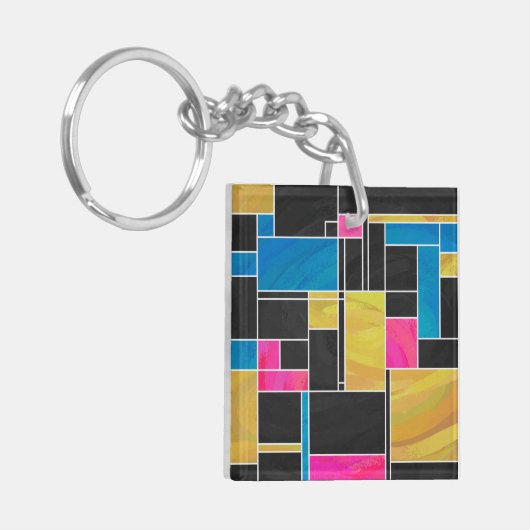 Mondriaan Blauw Roze Zwart afdrukken Sleutelhanger (Voorkant Links)