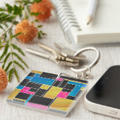 Mondriaan Blauw Roze Zwart afdrukken Sleutelhanger (Voorkant Rechts)