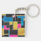 Mondriaan Blauw Roze Zwart afdrukken Sleutelhanger (Achterkant)