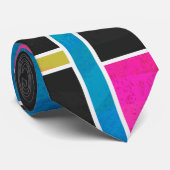 Mondriaan Blauw Roze Zwart afdrukken Stropdas (Opgerold)