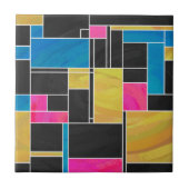 Mondriaan Blauw Roze Zwart afdrukken Tegeltje (Voorkant)