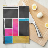 Mondriaan Blauw Roze Zwart afdrukken Theedoek (Quarter Fold)