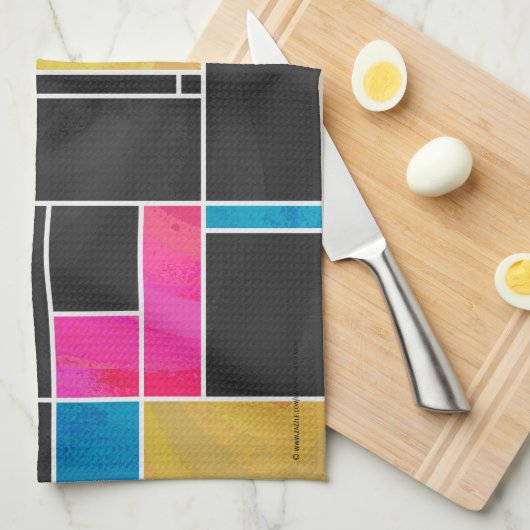 Mondriaan Blauw Roze Zwart afdrukken Theedoek (Quarter Fold)