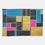 Mondriaan Blauw Roze Zwart afdrukken Theedoek (Horizontaal)
