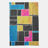 Mondriaan Blauw Roze Zwart afdrukken Theedoek (Verticaal)