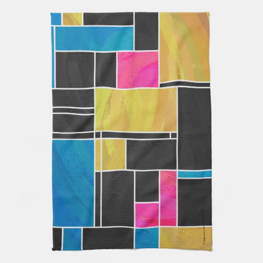 Mondriaan Blauw Roze Zwart afdrukken Theedoek (Verticaal)