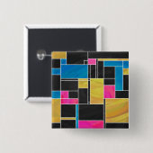 Mondriaan Blauw Roze Zwart afdrukken Vierkante Button 5,1 Cm (Voorkant /achterkant)