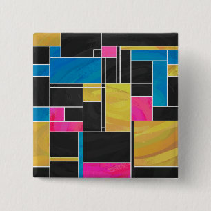 Mondriaan Blauw Roze Zwart afdrukken Vierkante Button 5,1 Cm