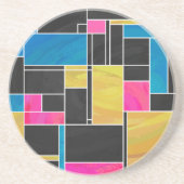 Mondriaan Blauw Roze Zwart afdrukken Zandsteen Onderzetter (Voorkant)