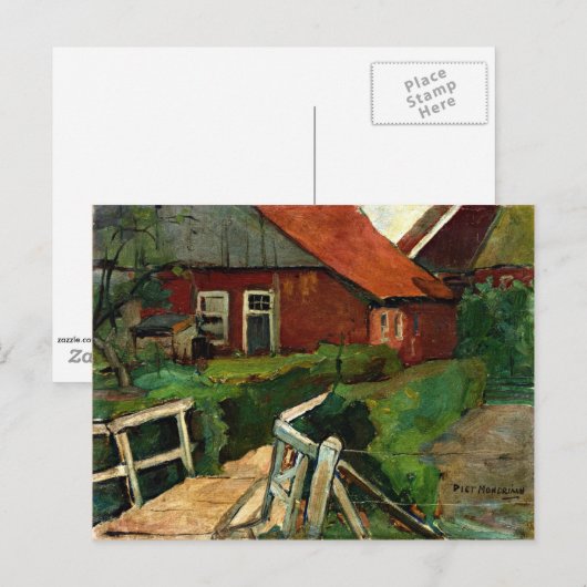 Mondriaan - Boerderij Building with Bridge Briefkaart (Voorkant / Achterkant)