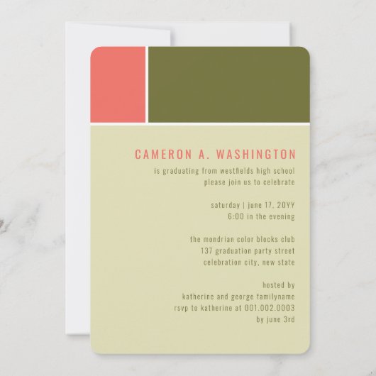 Mondriaan Color Blocks Mod Foto Graduparty Kaart (Achterkant)
