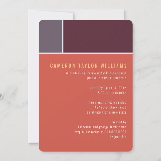 Mondriaan Color Blocks Mod Foto Graduparty Kaart (Achterkant)