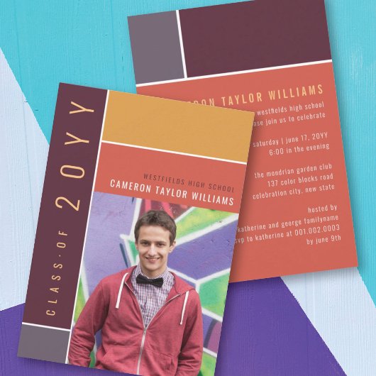 Mondriaan Color Blocks Mod Foto Graduparty Kaart