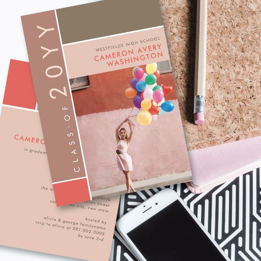 Mondriaan Color Blocks Mod Foto Graduparty Kaart