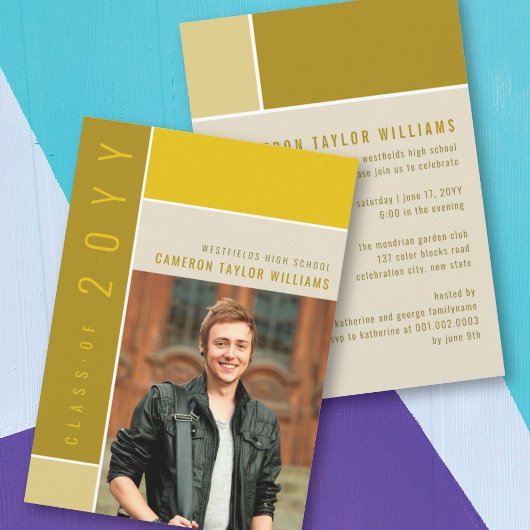 Mondriaan Color Blocks Mod Foto Graduparty Kaart