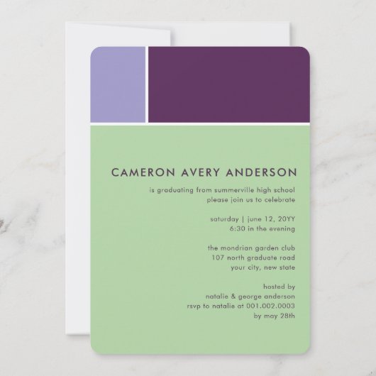 Mondriaan Color Blocks Mod Foto Graduparty Kaart (Achterkant)