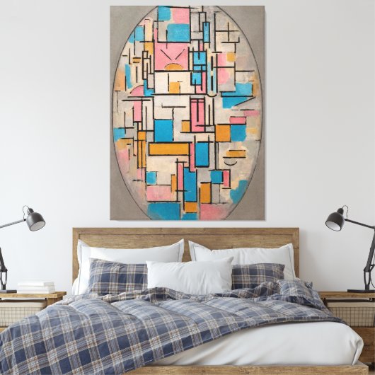 MONDRIAAN - COMP. IN OVAAL MET KLEURVLAKKEN 1 1914 CANVAS AFDRUK (Insitu (Slaapkamer))