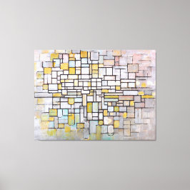 MONDRIAAN - COMPOSITIE IN BLAUW, GRIJS & ROZE - 19 CANVAS AFDRUK