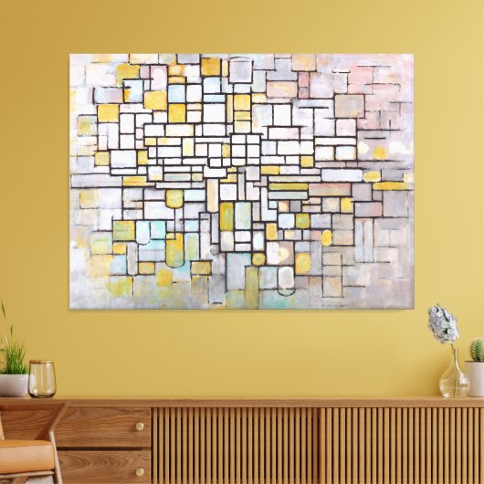 MONDRIAAN - COMPOSITIE IN BLAUW, GRIJS & ROZE - 19 CANVAS AFDRUK (Insitu (Woonkamer))