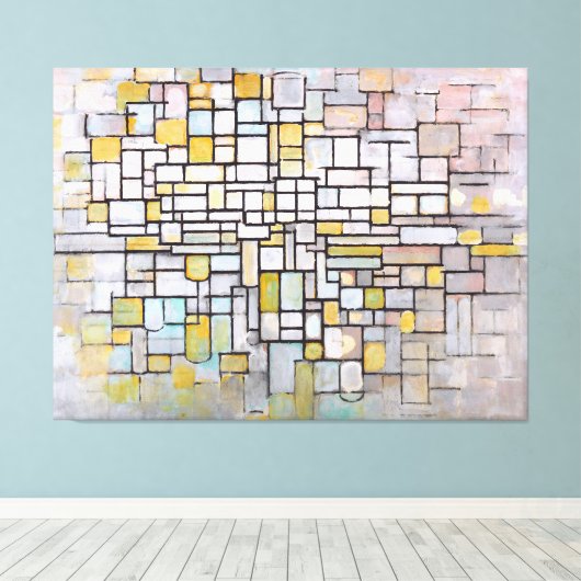 MONDRIAAN - COMPOSITIE IN BLAUW, GRIJS & ROZE - 19 CANVAS AFDRUK (Insitu (Houten vloer))