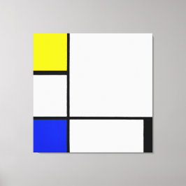 MONDRIAAN COMPOSITIE MET GEEL, BLAUW, ZWART 1929 CANVAS AFDRUK