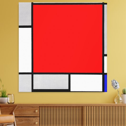 MONDRIAAN - COMPOSITIE MET GROOT ROOD VLAK 1922 CANVAS AFDRUK (Insitu (Woonkamer))