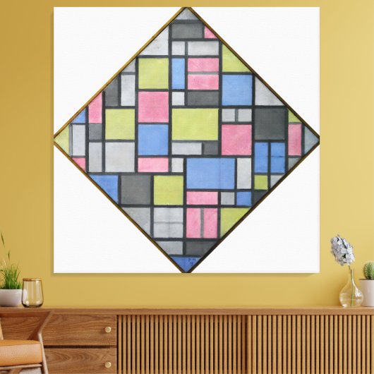 MONDRIAAN - COMPOSITIE MET RASTER 6: LOZENGE - 191 CANVAS AFDRUK (Insitu (Woonkamer))
