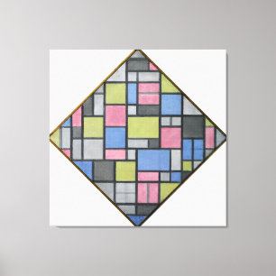 MONDRIAAN - COMPOSITIE MET RASTER 6: LOZENGE - 191 CANVAS AFDRUK