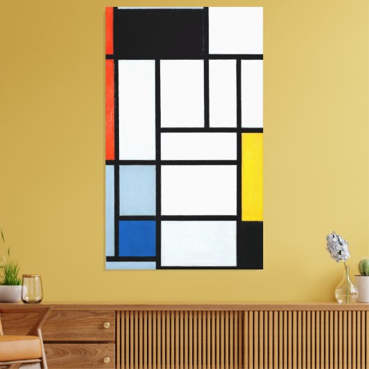 MONDRIAAN - COMPOSITIE MET ROOD, ZWART, GEEL - CANVAS AFDRUK (Insitu (Woonkamer))