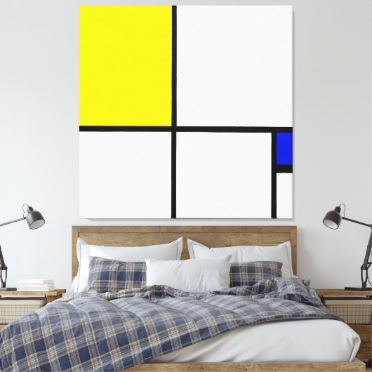 MONDRIAAN - COMPOSITIE nr. II met GEEL en BLAUW Canvas Afdruk (Insitu (Slaapkamer))