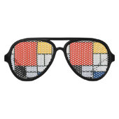 Mondriaan Compositie Rood Geel Blauw Zwart Aviator Zonnebril (Voorkant)