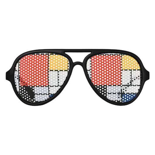 Mondriaan Compositie Rood Geel Blauw Zwart Aviator Zonnebril (Voorkant)