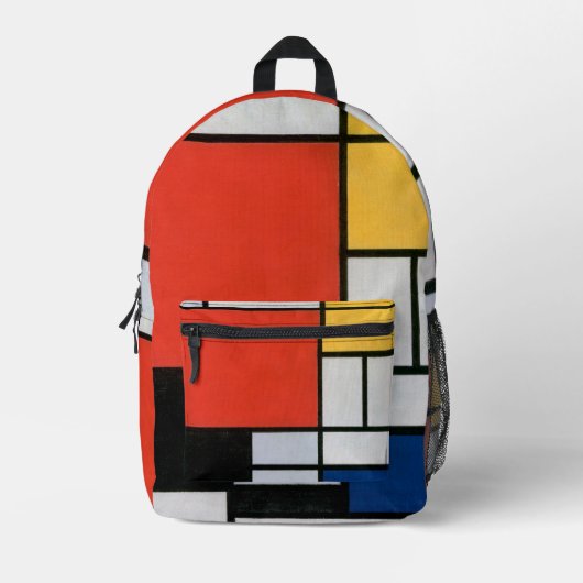 Mondriaan Compositie Rood Geel Blauw Zwart Bedrukte Rugzak (Voorkant)