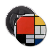 Mondriaan Compositie Rood Geel Blauw Zwart Button Flesopener (Voorkant)