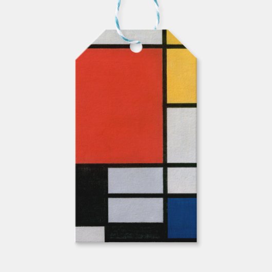 Mondriaan Compositie Rood Geel Blauw Zwart Cadeaulabel (Voorkant)