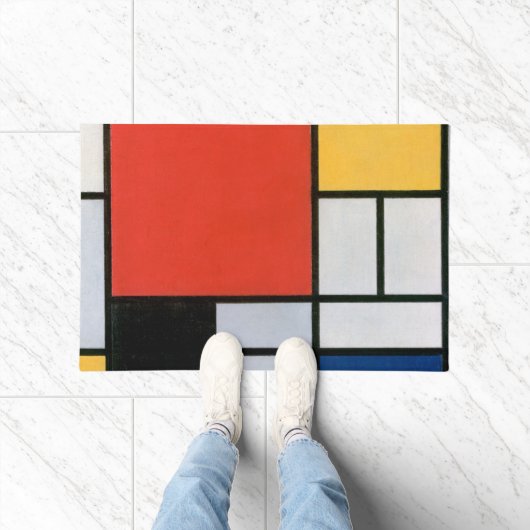 Mondriaan Compositie Rood Geel Blauw Zwart Deurmat (Binnen)