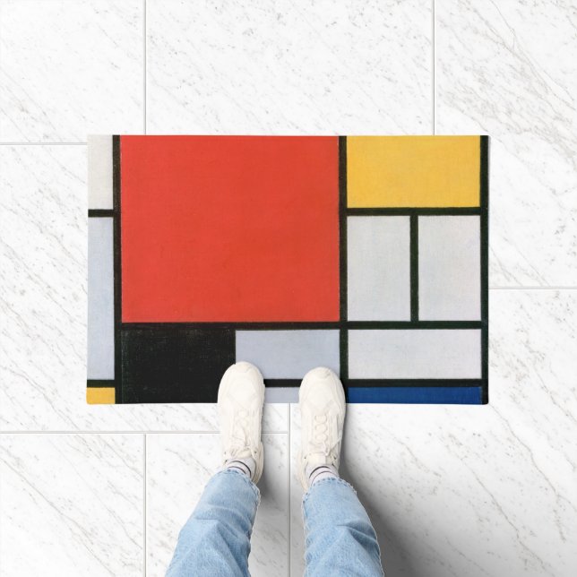 Mondriaan Compositie Rood Geel Blauw Zwart Deurmat (Binnen)