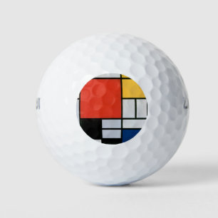 Mondriaan Compositie Rood Geel Blauw Zwart Golfballen