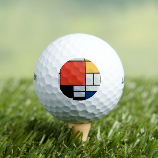 Mondriaan Compositie Rood Geel Blauw Zwart Golfballen (Insitu Shirt)