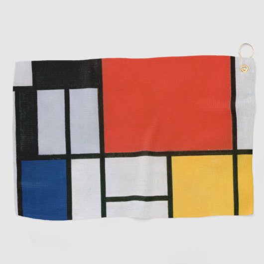 Mondriaan Compositie Rood Geel Blauw Zwart Golfhanddoek (Horizontaal)