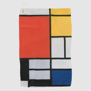Mondriaan Compositie Rood Geel Blauw Zwart Golfhanddoek