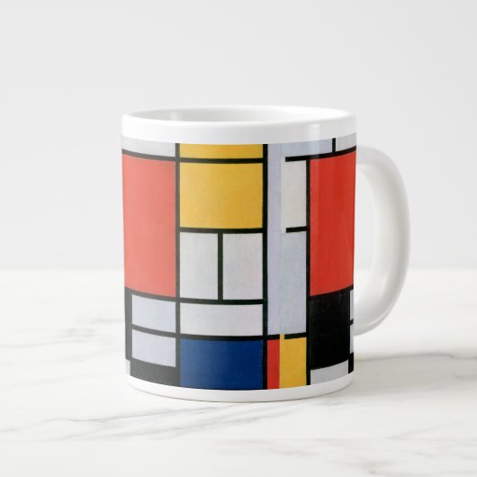 Mondriaan Compositie Rood Geel Blauw Zwart Grote Koffiekop (Voorkant rechts)