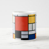 Mondriaan Compositie Rood Geel Blauw Zwart Grote Koffiekop (Voorkant)