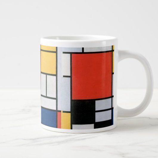 Mondriaan Compositie Rood Geel Blauw Zwart Grote Koffiekop (Rechts)