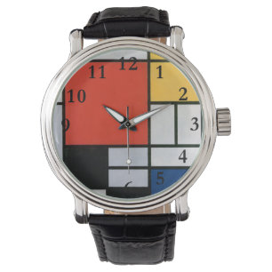 Mondriaan Compositie Rood Geel Blauw Zwart Horloge