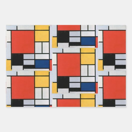 Mondriaan Compositie Rood Geel Blauw Zwart Inpakpapier Vel (Voorkant 2)