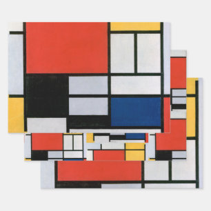 Mondriaan Compositie Rood Geel Blauw Zwart Inpakpapier Vel