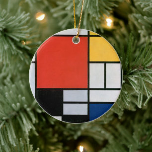 Mondriaan Compositie Rood Geel Blauw Zwart Keramisch Ornament