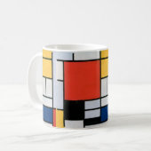 Mondriaan Compositie Rood Geel Blauw Zwart Koffiemok (Voorkant links)